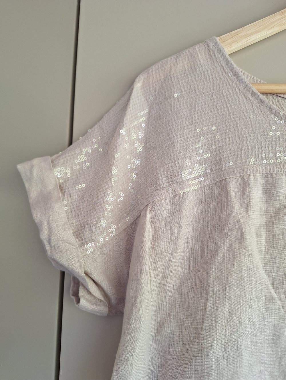 Lungo L'arno Sequin Yoke Linen Shift Dress - Sabbia - Made in Italy - S - Picture 3 of 10